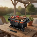 Cast Iron Charcoal Grill Portable Tabletop BBQ Black 27x40x18cm