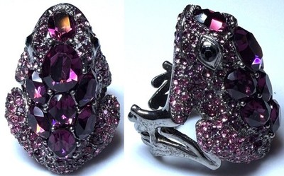 Roberto Cavalli purple crystal RARE frog ring adjustable