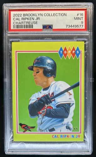 2022 Topps Brooklyn Collection Cal Ripken Jr. Chartreuse #/99 Orioles PSA 9