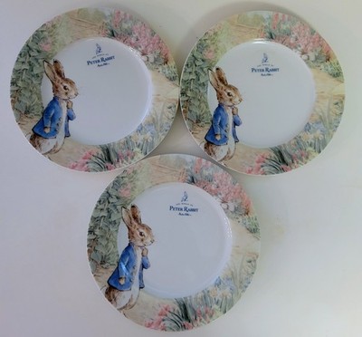 3 ct Zrike Brands PETER RABBIT Salad Plates Easter Meadow Bunny Ceramic 8  New