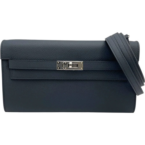 HERMES Kelly To Go Verso Y Stamp Blue Indigo & Black SHW Epsom Shoulder Bag #070