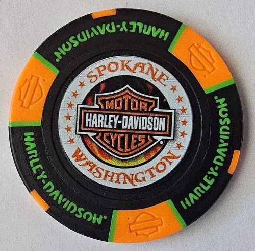 LONE WOLF HARLEY-DAVIDSON Spokane WA Full Color Black/Orange Poker Chip - Picture 3 of 3