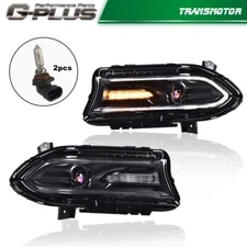 Fit For 2015-2022 Dodge Charger Halogen LED DRL Projector Headlights Lamps Pair