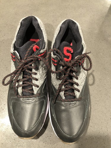 SAUCONY GRID 9000 LETTERMAN S BLACK GREY WHITE RED LEATHER WOOL S70259-1 Sz 10 - Picture 2 of 5