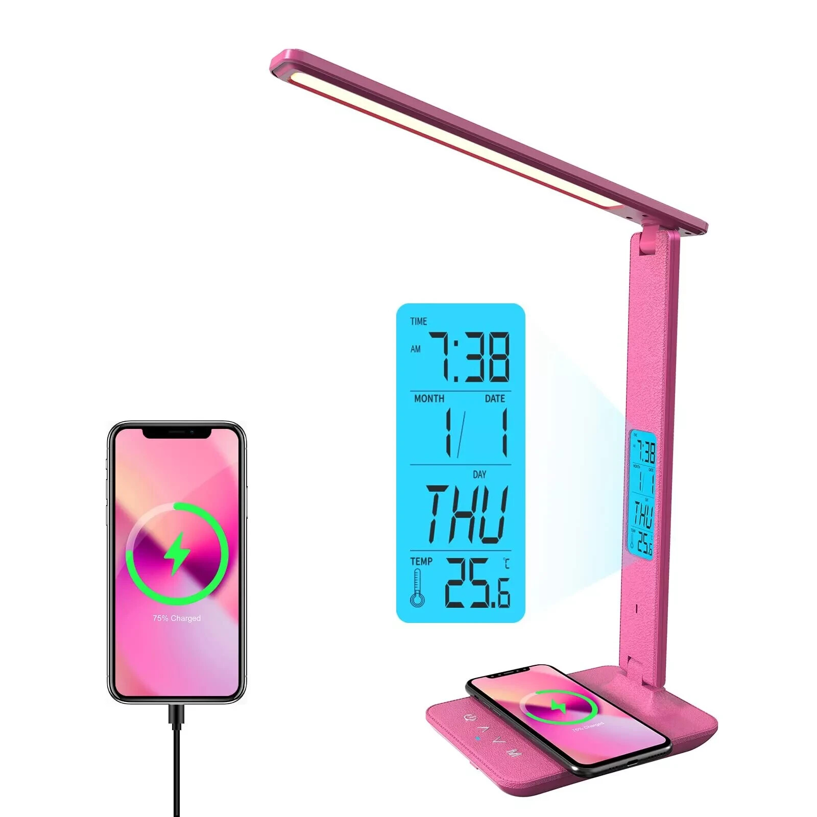 LED Desk Lamp with Wireless Charger & USB Port - Adjustable Table Light-image
