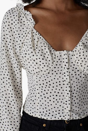 Black White Boho Chiffon Peasant Dot Corset Shirt Blouse Artsy Sexy Louna XS - Picture 3 of 9