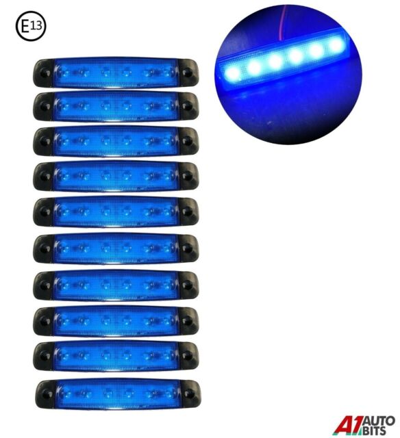 10 Pcs Blue 24v 6 Led Side Marker Indicators Lights Truck Trailer Bus E mark