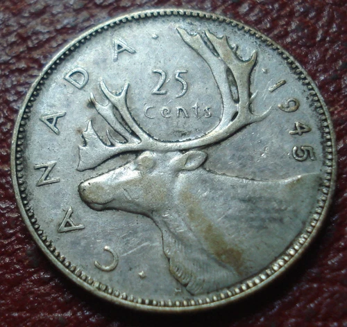 1945 CANADA 25 CENTS IN VF-EF CONDITION