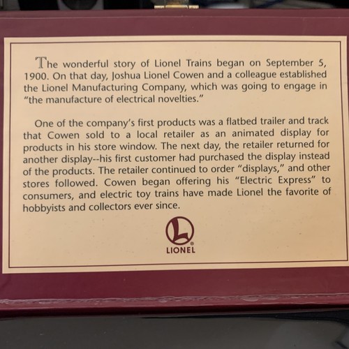 Lionel 100th Anniv 700 J-1E Steam Locomotive 22k Gold Dated 1900 Diecast Train - Picture 8 of 12