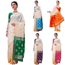 Women's Silk Blend Woven Banarasi Saree With Blouse Piece
