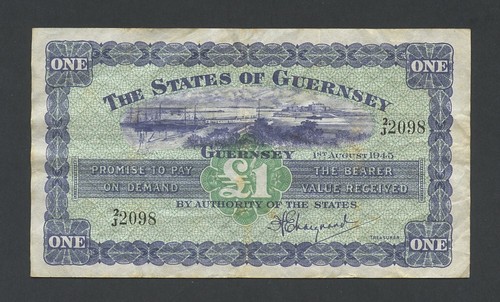 GUERNSEY £1 note 1945 Marquand Krause 43a good F Banknotes - 第 1/2 張圖片