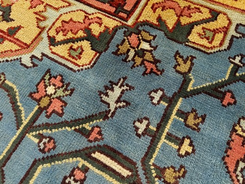 9x12 HANDMADE ORIENTAL RUG heriz oushak handwoven colorful blue pink rust green - Picture 4 of 21