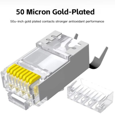 ZoeRax CAT6A CAT7 Connector, RJ45 Connectors Pass Through CAT6A CAT7 Shielded, 3-Prong With Strain Relief Boots Black