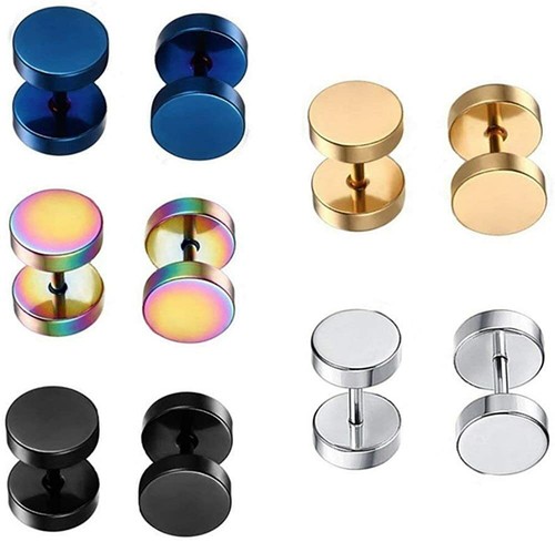 Stainless Steel Unisex Men Women Barbell Stud Earrings Punk Ear Piercing Plugs - Picture 7 of 16