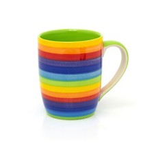 Hand Painted Rainbow Striped Tapered Ceramic Mug | Coffee Mug Tea Cup