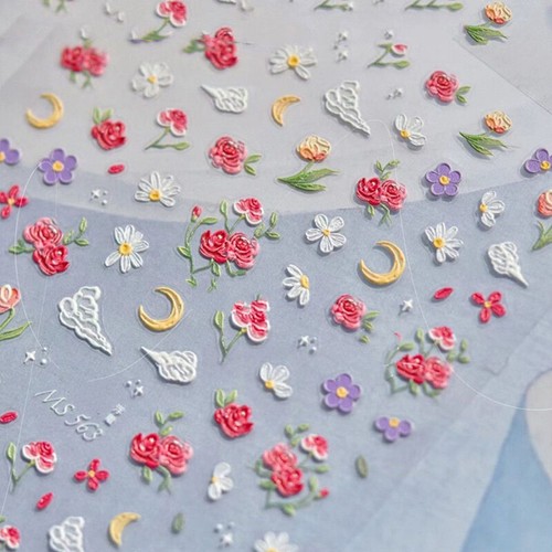 3d Spring Flower Nails Sticker Nail Art Floral Nail Water Transfer Nail Decal AT