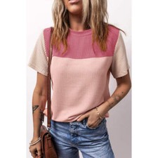Color Block Round Neck Short Sleeve T-Shirt