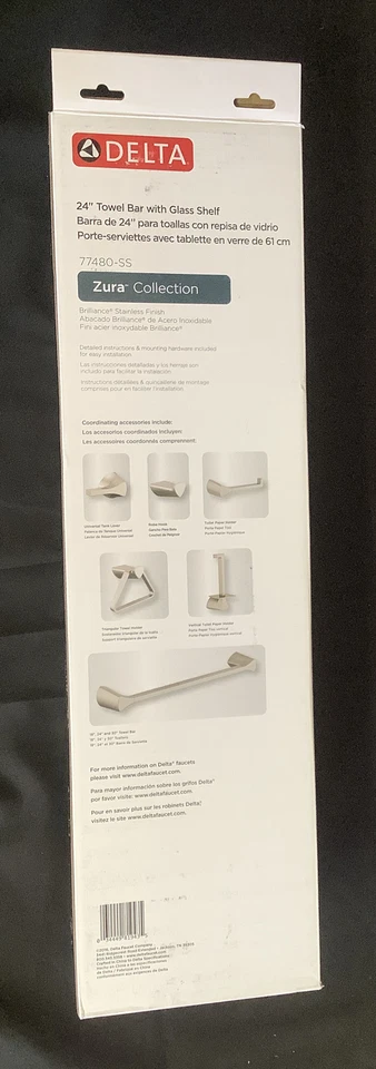 Prateleira de vidro barra toalha Delta Zura 24” aço inoxidável 77480-SS $240 T1 - Imagem 4 de 4