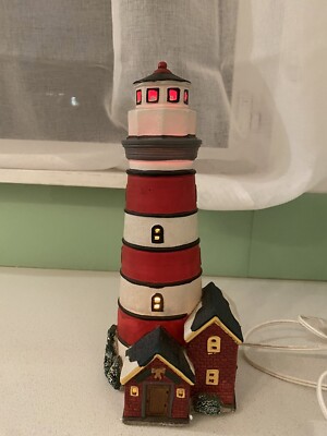VTG Lemax Village Plymouth Corners Porcelain Lighted House Lighthouse 1998