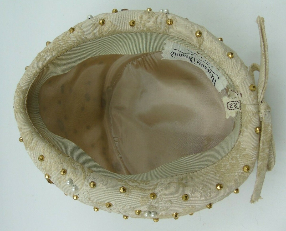 Vintage Norman Durand Ladies Hat Beige Cream Ivory Jewels  display picture 2