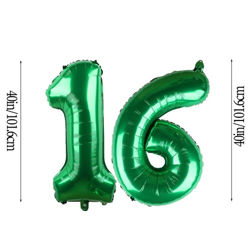 YFHVJTKO 40 Inch Green Number 16 Foil Balloons 16 Celebration Decorations for... - Picture 3 of 7