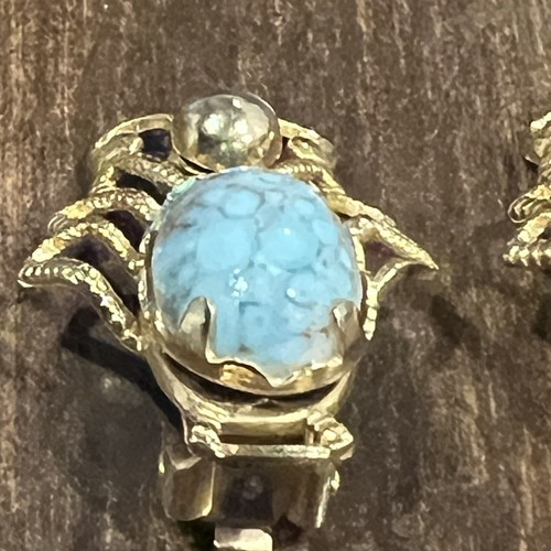 Vintage Butterfly Retro Gold Tone and Turquoise Clip On Earrings Beautiful - Picture 5 of 11