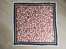 Leopard Print 100% Silk Vintage Scarf, Cinammon Brown, Ivory, with Black Border