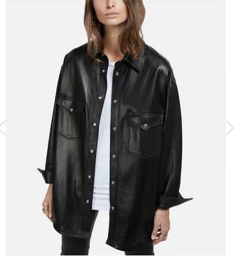 NWT IRO Edda Western Lamb Leather Over Shirt, Black Size 38/M - Picture 7 of 12