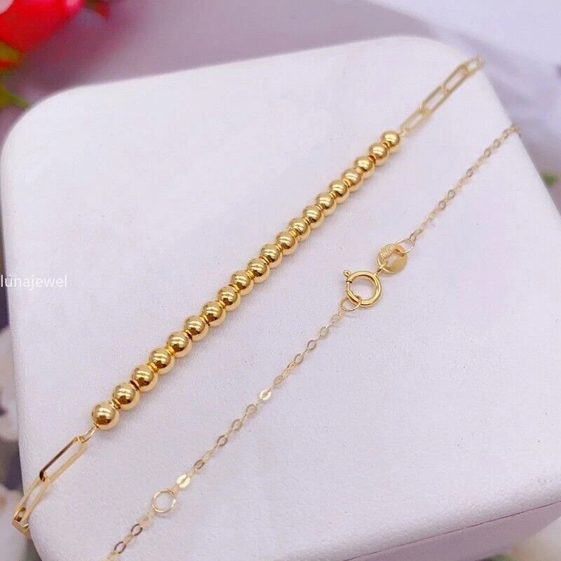 Collar de eslabones de cadena O cuentas Au750 puras de oro amarillo sólido real de 18 quilates 16,1-17,3 pulgadas Foto 3 de 4