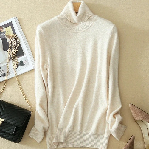 Damen Schmal Strick Rollkragen Kaschmir Pullover Pulli Gummizug Kuschelpullover - Bild 7 von 36
