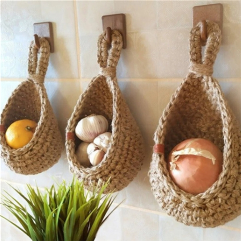 Hanging Woven Fruit Baskets Teardrop Vegetable Baskets Plant Wall Mounted S