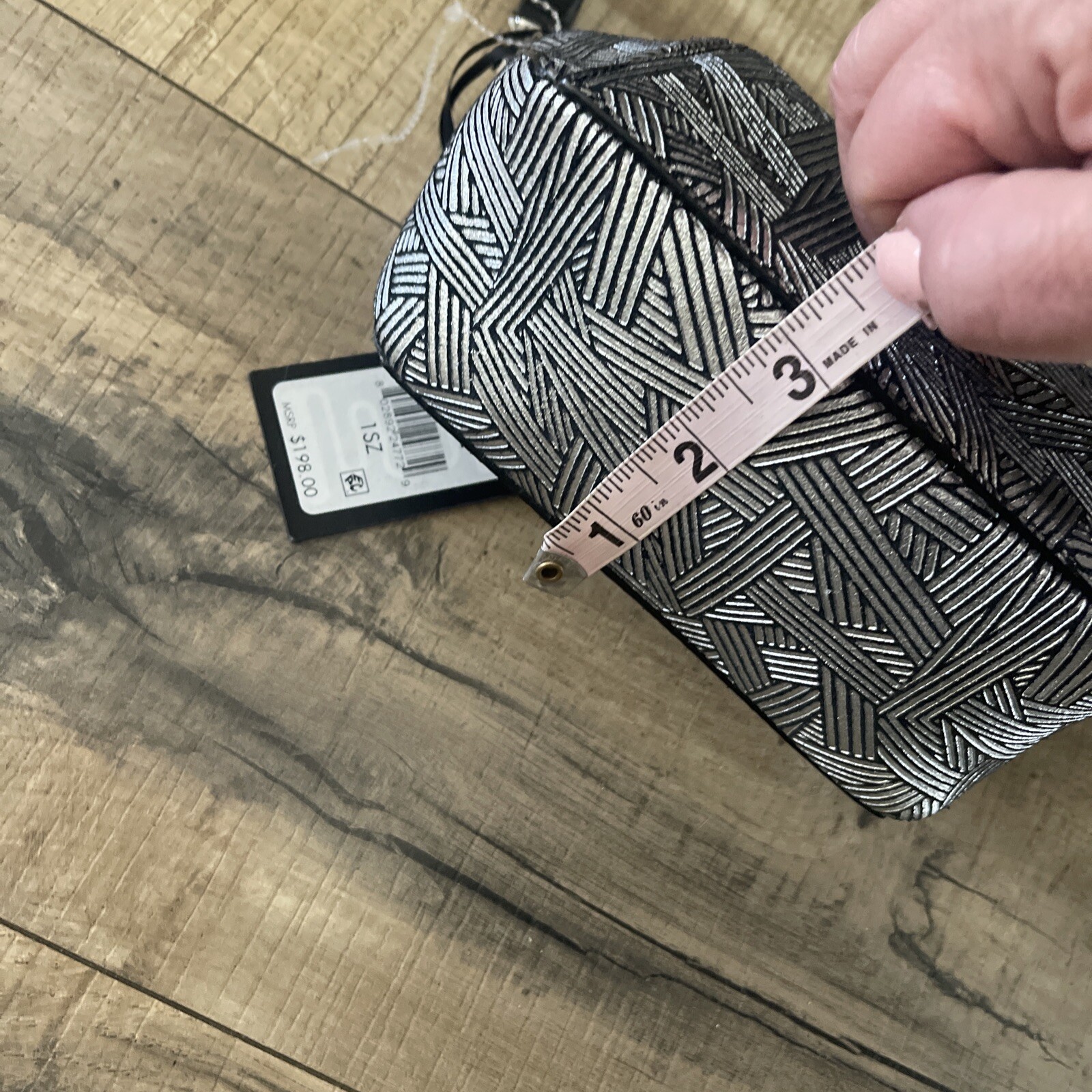 DKNY Silver Geometric Pattern Purse Bag New MSRP $198 Rare image 6