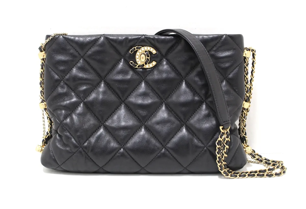 Chanel Black Lambskin Quilted Shiny Leather No. 11 Hobo Bag