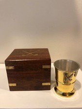 Elegant Brass Shot Glass & Rosewood Box/Inlaid Brass Golf Clubs NEW/TAGS