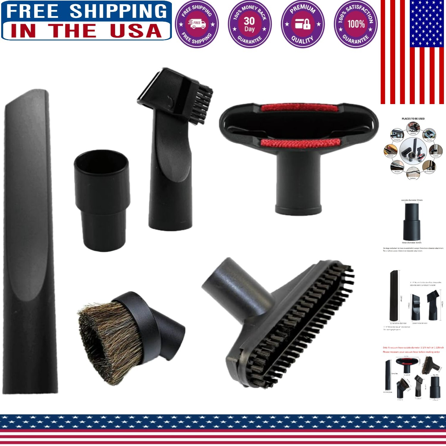 Versatile Vacuum Accessories Set with Crevice Tool & Nozzle for Easy Cleaning