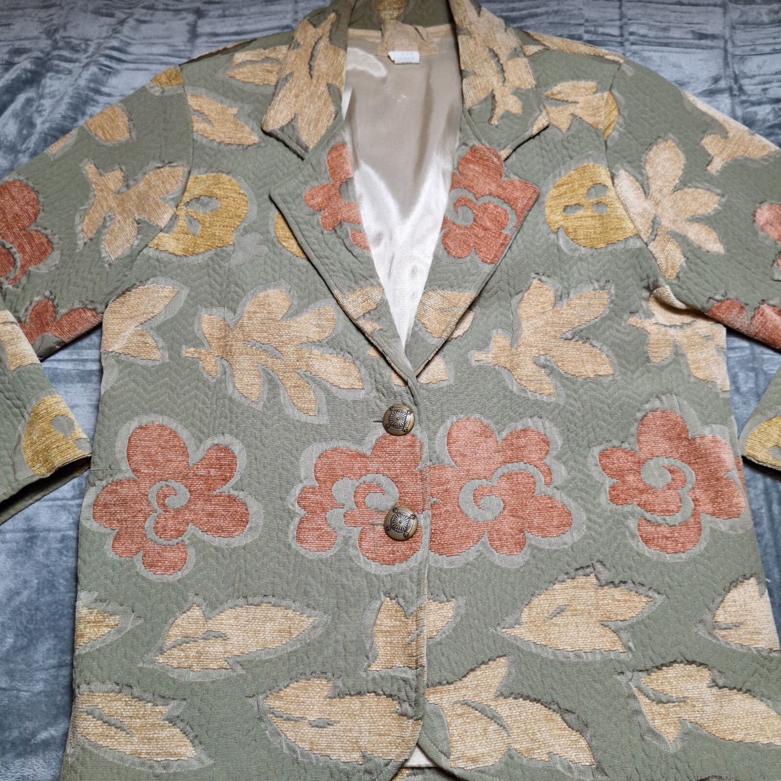 Giacca Blazer Vintage PAINTED PONY Art To Wear Arazzo Tg L Beige Verde Floreale