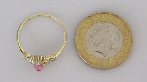 Anello Diamanti Oro - Anello Oro Giallo Zaffiro Rosa Fascia Diamante Taglia O 1/2 - Foto 2 di 18