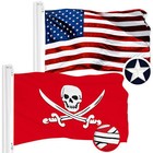 G128 Combo Usa Flag 20x30 In & Jolly Roger Swords Red Flag 20x30In Both Emb Poly
