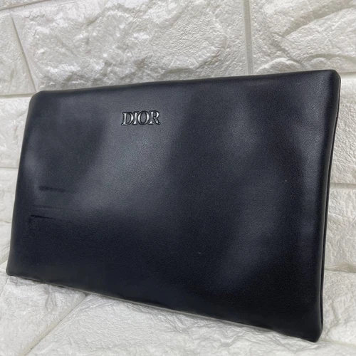 Pochette cosmétique Christian Dior motif pied de poule cuir noir