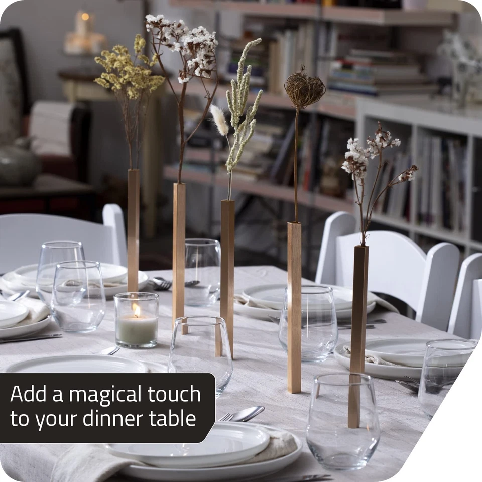 Florero magnético - Juego único y moderno de 5 jarrones de aluminio dorado para el hogar... Foto 4 de 4