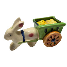 Easter Bunny 1950s Japan Ceramic Cart Hay Bale Salt and Pepper Shakers Kitsch