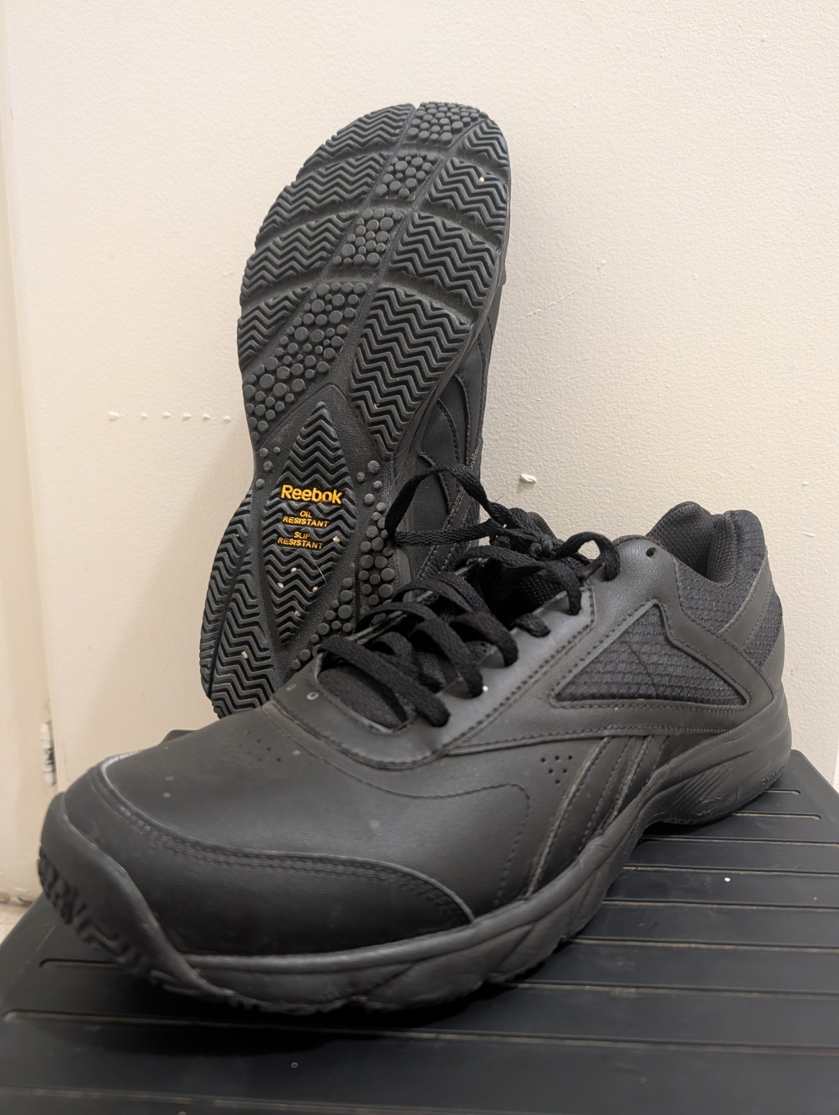 11.5 Reebok Work N Cushion Triple Black Oil & Slip Resistant Men's Work Sneakers