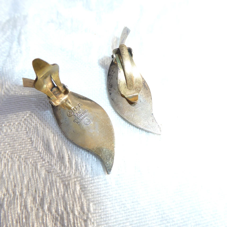 签名纯银大卫·安德森挪威绿色珐琅叶耳环 — 第 4/4 张图片