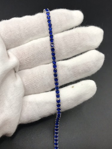 925 Sterling Silver Blue Stones Tennis Bracelet Size 7.5” - Picture 8 of 12