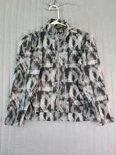 Eddie Bauer Kids Fleece Jacket Small 7/8 Gray Black Geometric Pattern Full Zip