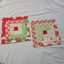 Set of Christmas Themed Quilted Throw Pillow Covers, Square, 13", Handmade