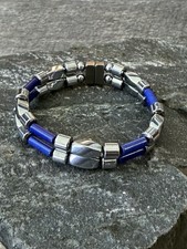 Silver Magnetic Hematite Bracelet Anklet Lapis Therapy 2 row