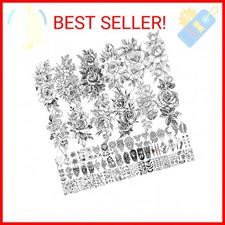VANTATY 63 Sheets Realistic Black Rose Peony Flower Temporary Tattoos for Women