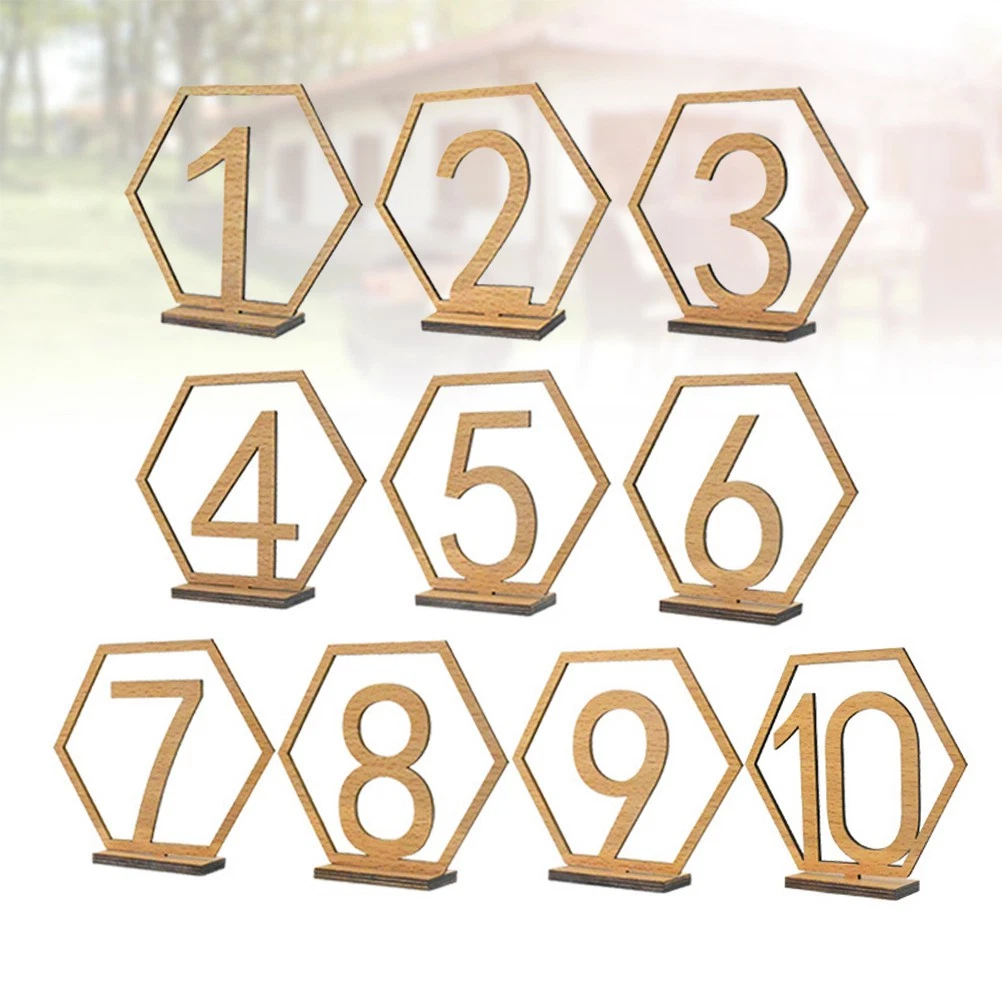 10 Pezzi Supporti Per Numeri Tavolo Acrilici Con Base In Legno - Portatessere Per Matrimonio, Feste E Ricevimenti (Senza Numeri) - 2