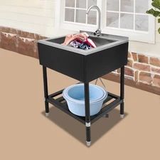 Single Bowl Laundry Sink Stainless Steel Commercial Sink Bracket Storage +Faucet